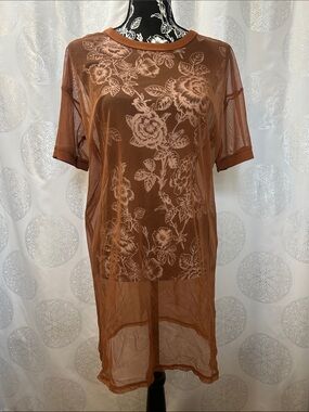 Forever 21 Sheer Mesh T-Shirt Dress Swimsuit Cover-up Rusty  Brown Women M